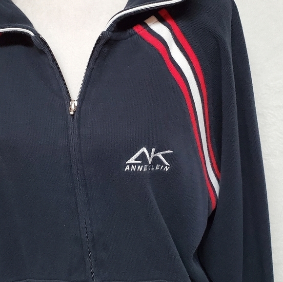 VINTAGE 90s Anne Klein Red White Blue Striped Knit Boxy Cut Full-zip Hoodie XL - Picture 6 of 15